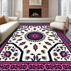 Hot Pink Navy Floral Mandala Rug