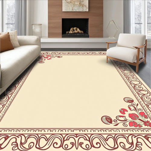 Art Nouveau Red Floral Cream Rug
