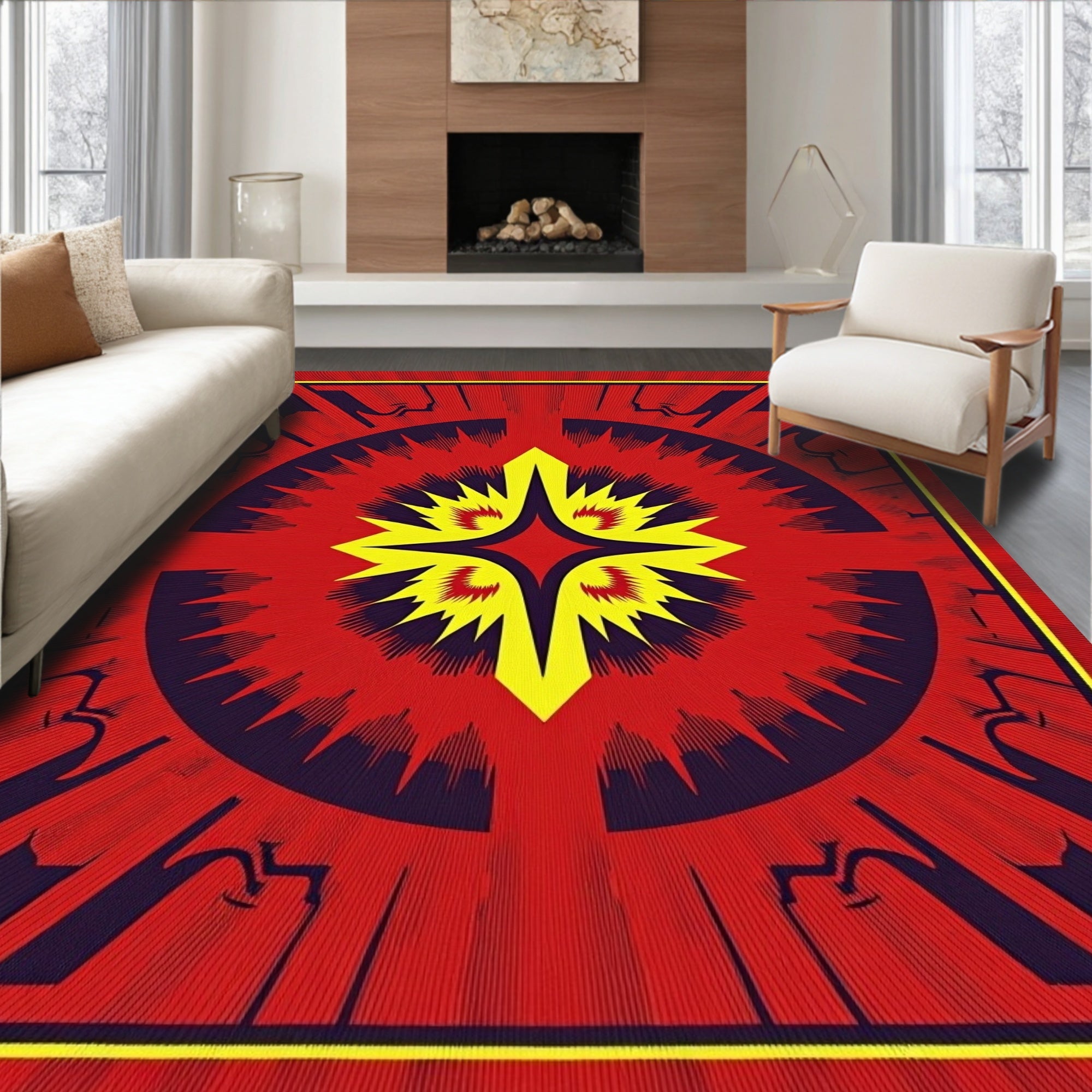 Red Yellow Burst Radial Rug