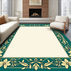 Elegant Teal Floral Vine Border Rug