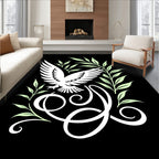 White Eagle Green Foliage Calligraphy Rug