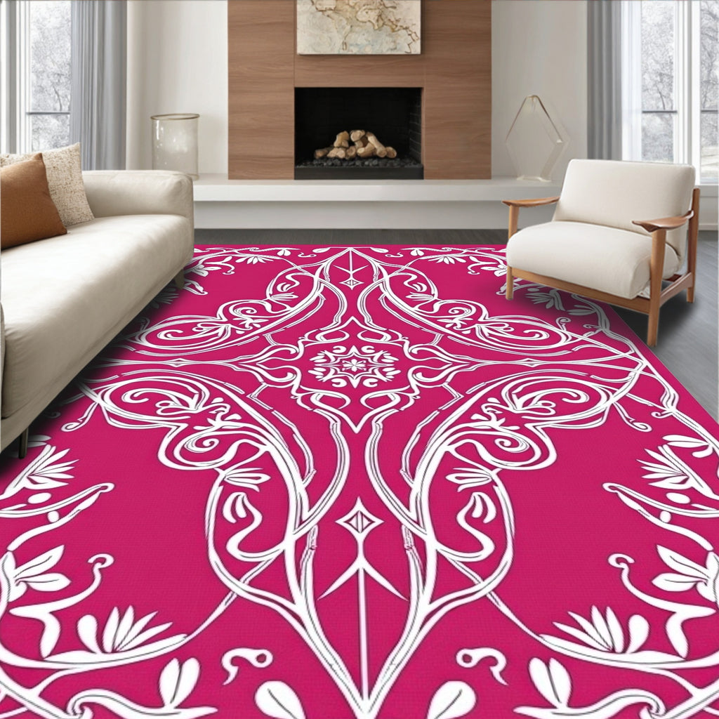 Bold Magenta White Floral Arabesque Rug