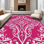 Bold Magenta White Floral Arabesque Rug