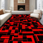 Red Black Geometric Rectangles Harmony Rug