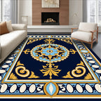 Navy Blue Floral Medallion Frame Rug