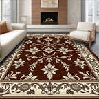 Rich Brown Floral Scroll Medallion Rug