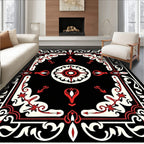 Crimson Black Floral Medallion Frame Rug