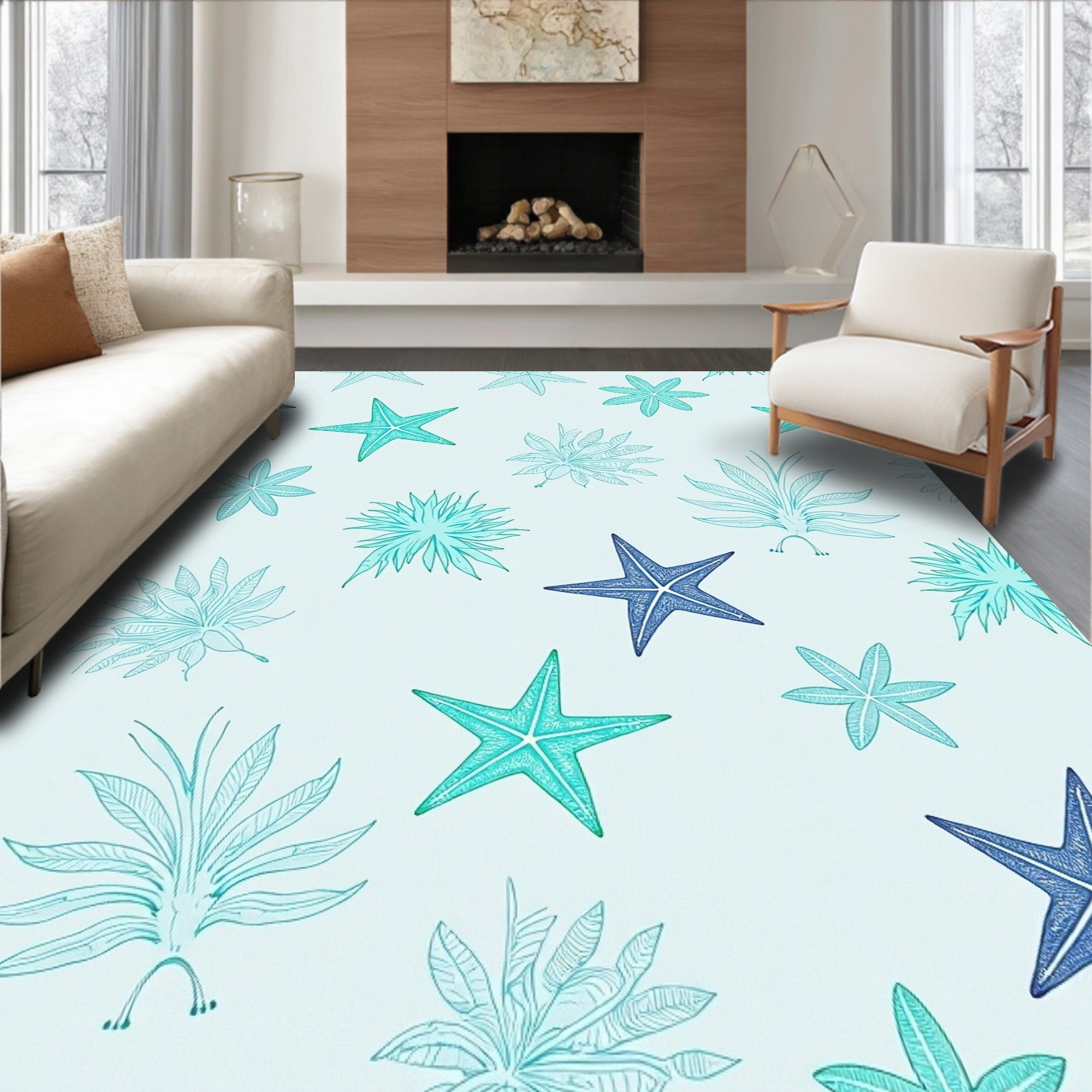 Oceanic Starfish Aquatic Plants Repeat Rug