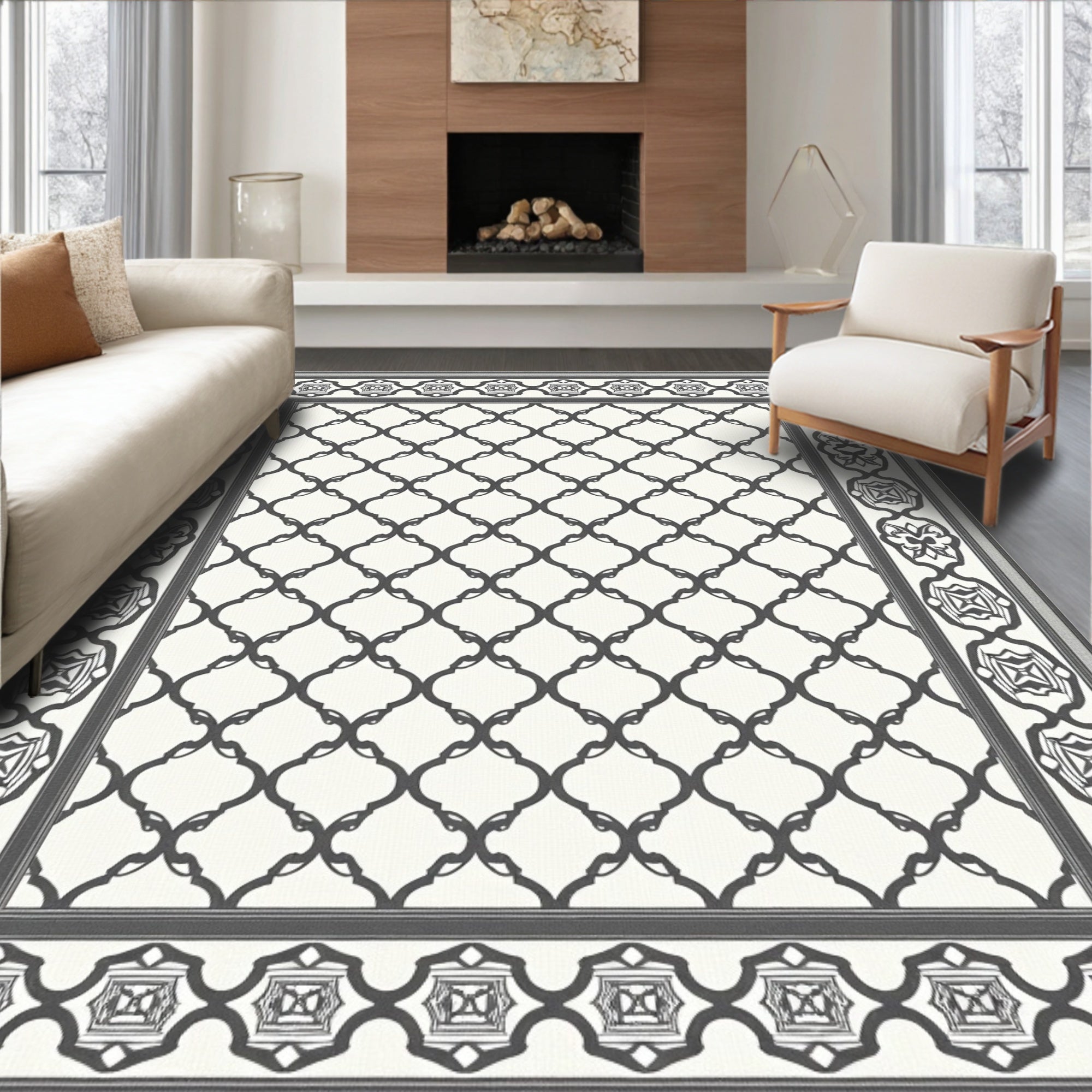 Geometric Lattice Border Rug
