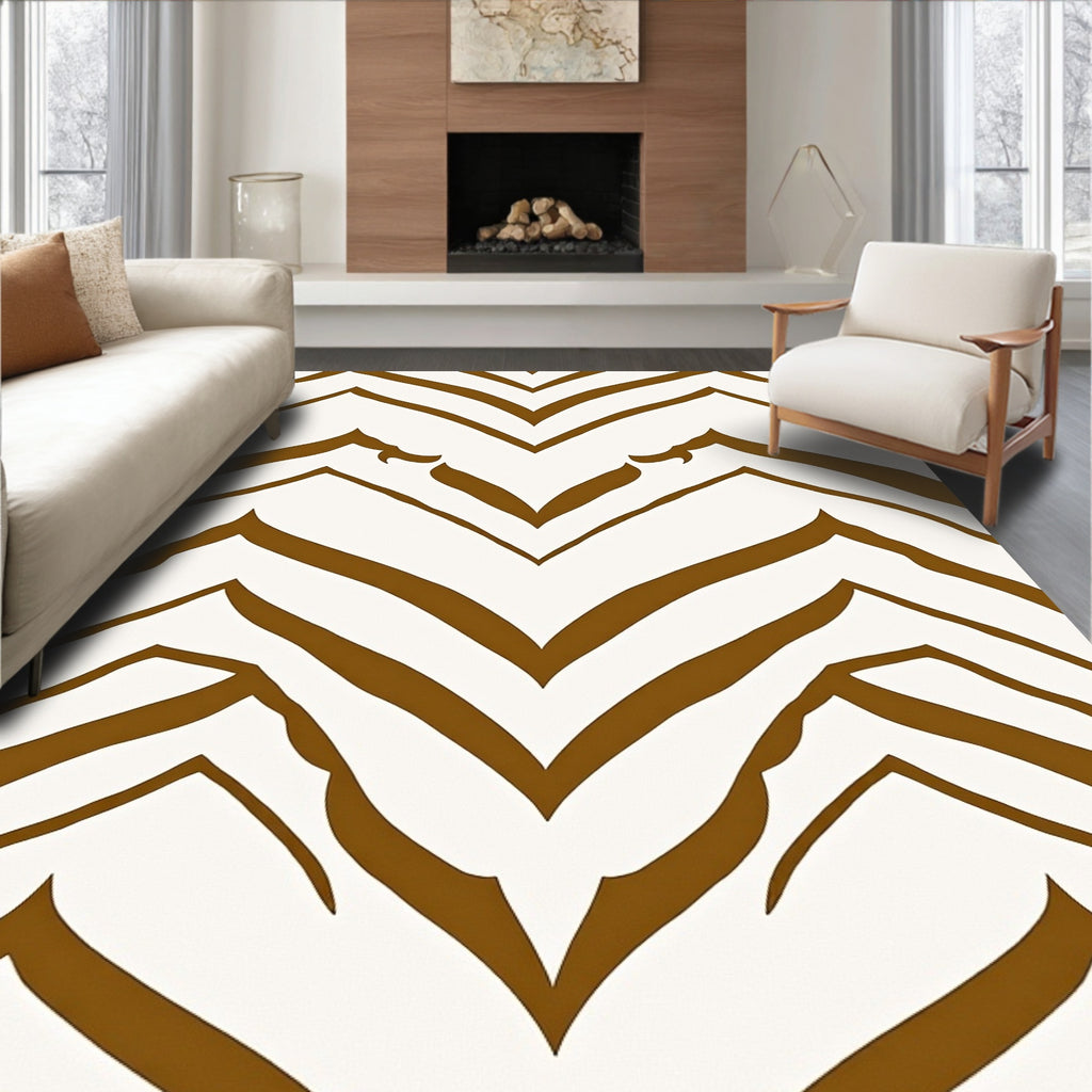 Brown White Chevron Stripes Rug