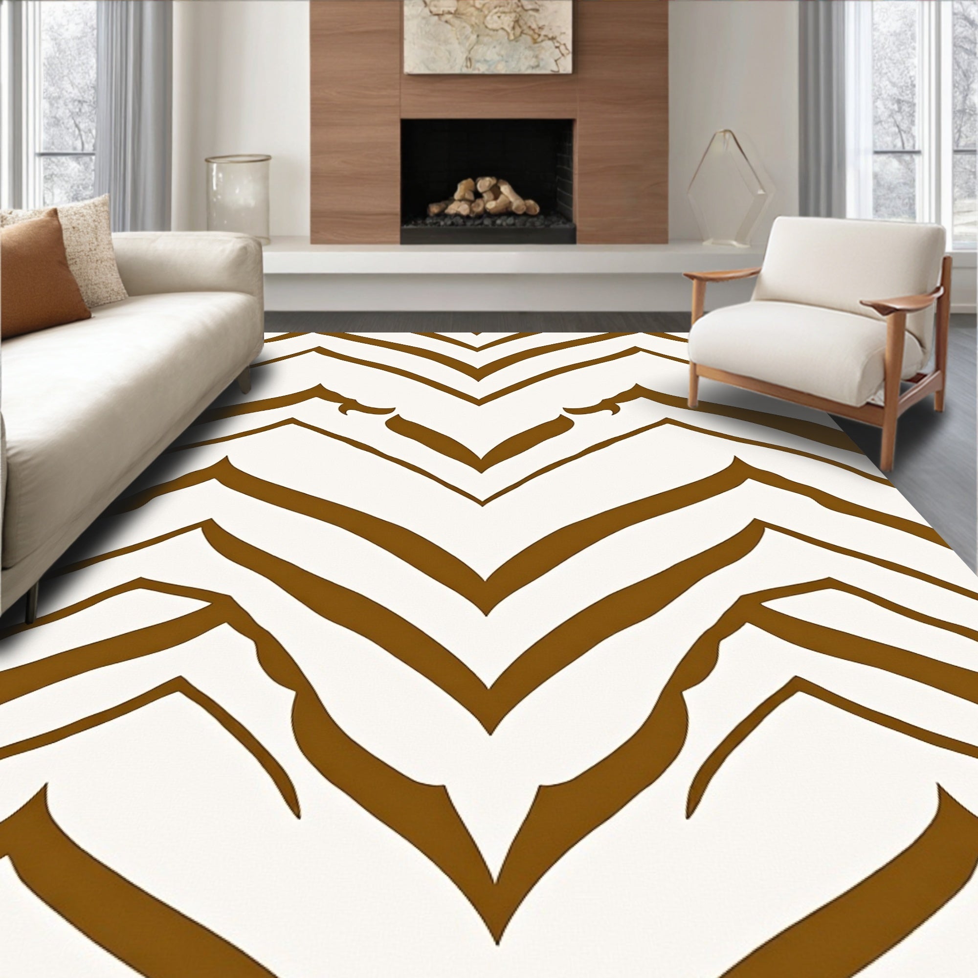 Brown White Chevron Stripes Rug