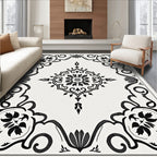 Black White Classic Floral Medallion Rug