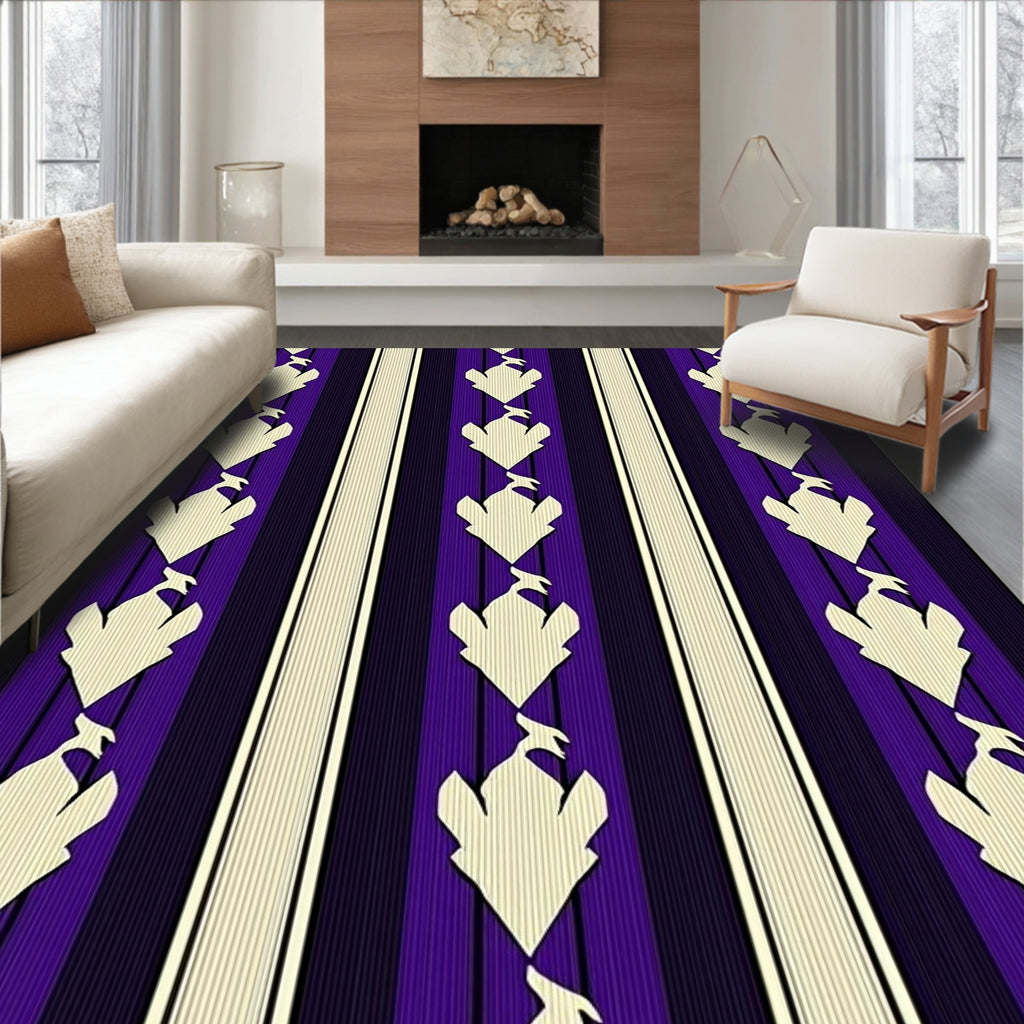 Purple Cream Abstract Feather Stripe Rug