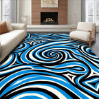 Abstract Blue Black Cream Swirl Rug