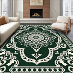 Elegant Green Ivory Medallion Rug