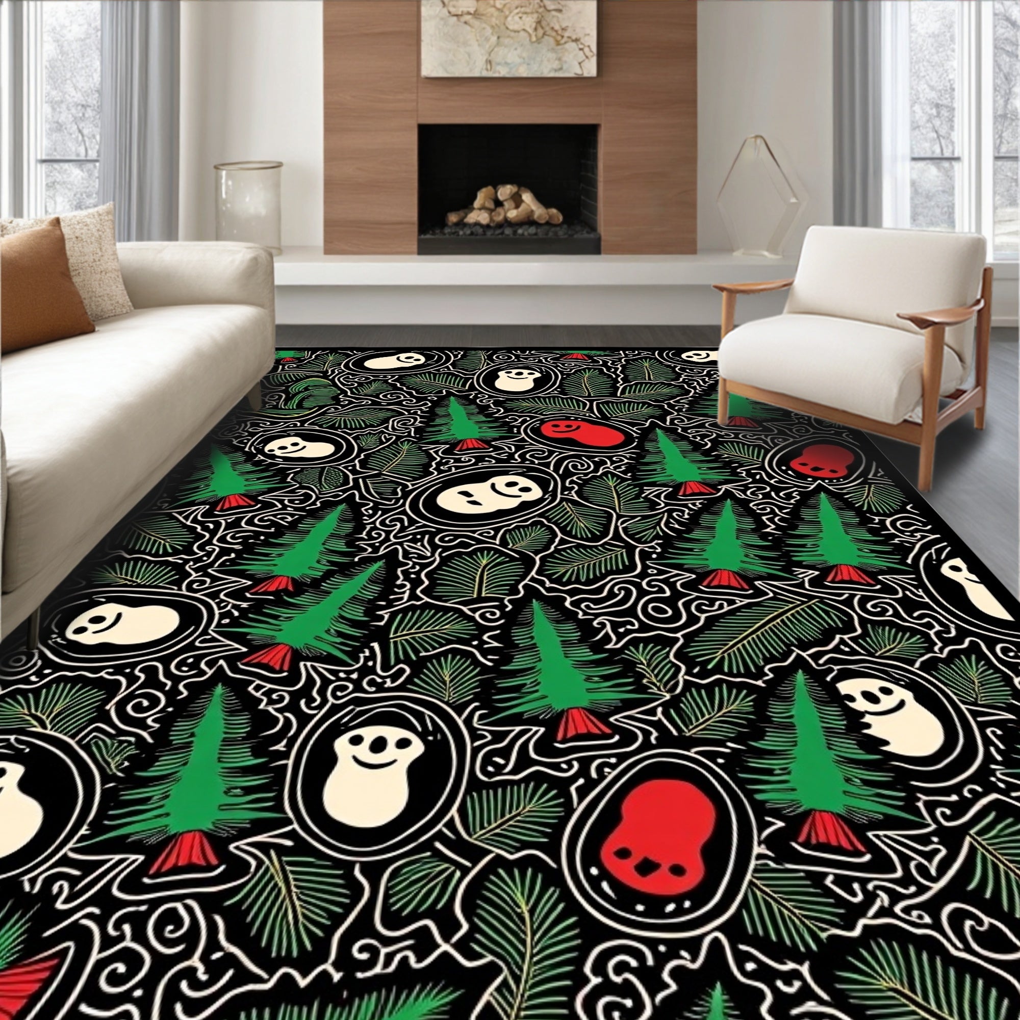 Whimsical Green Forest Panda Encounter Rug