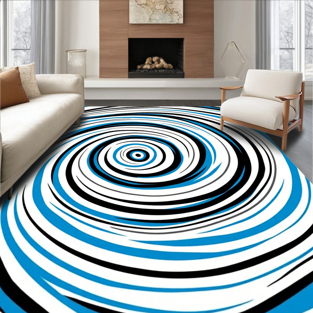 Vibrant Blue Black Swirl Rug