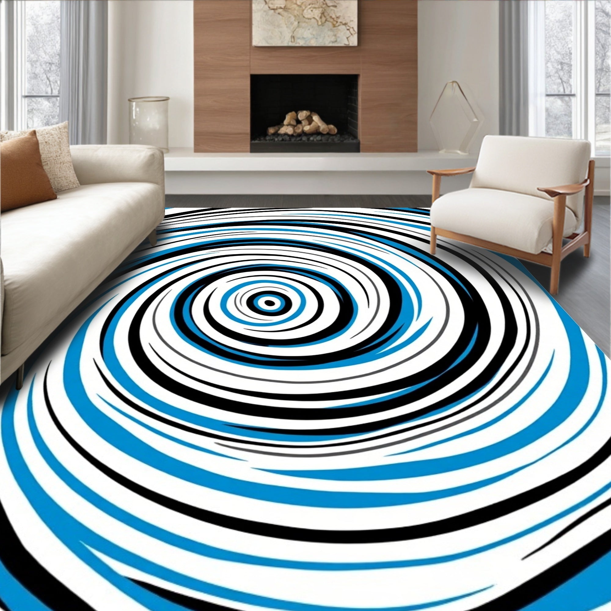 Vibrant Blue Black Swirl Rug