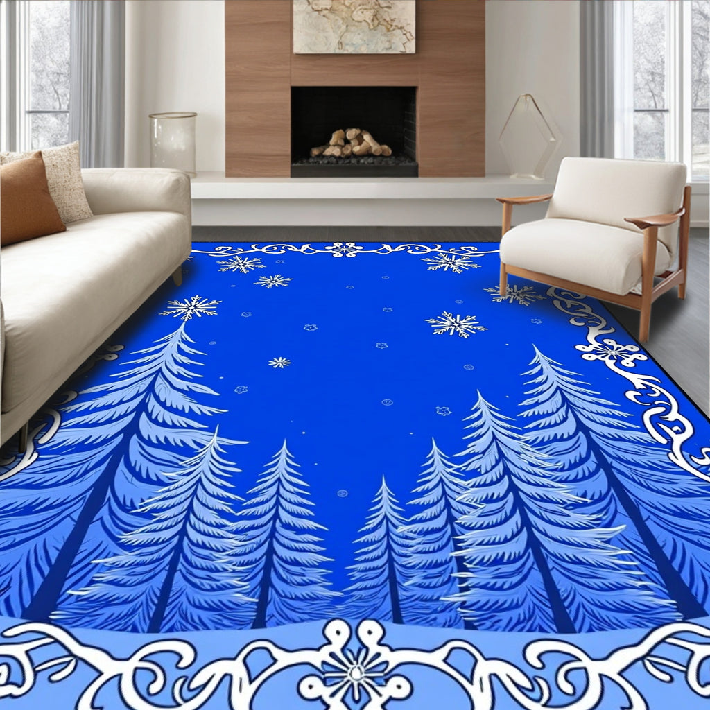 Winter Forest Snowflake Border Rug