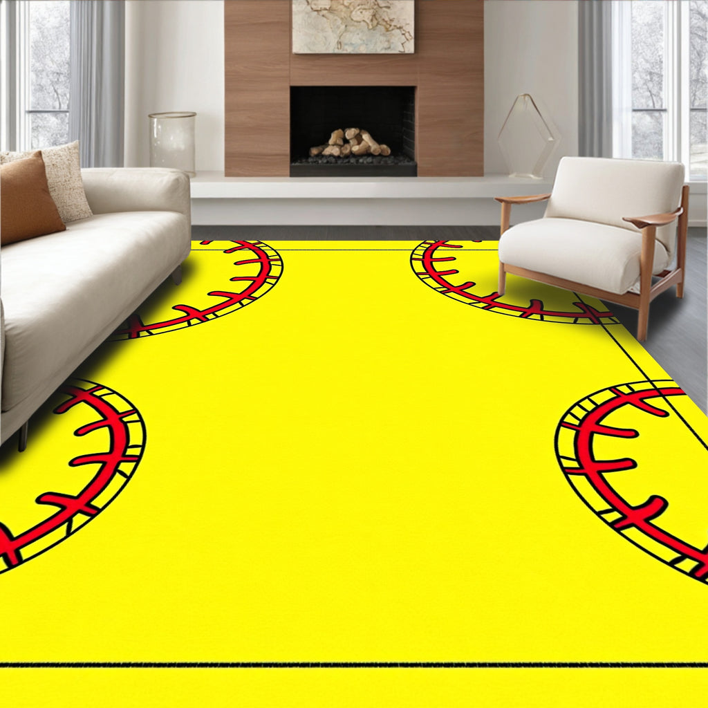 Vibrant Yellow Red Ball Circles Rug