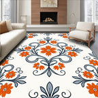 Vibrant Orange Floral Damask Swirl Rug