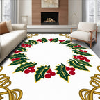 Festive Holly Berry Garland Gold Border Rug