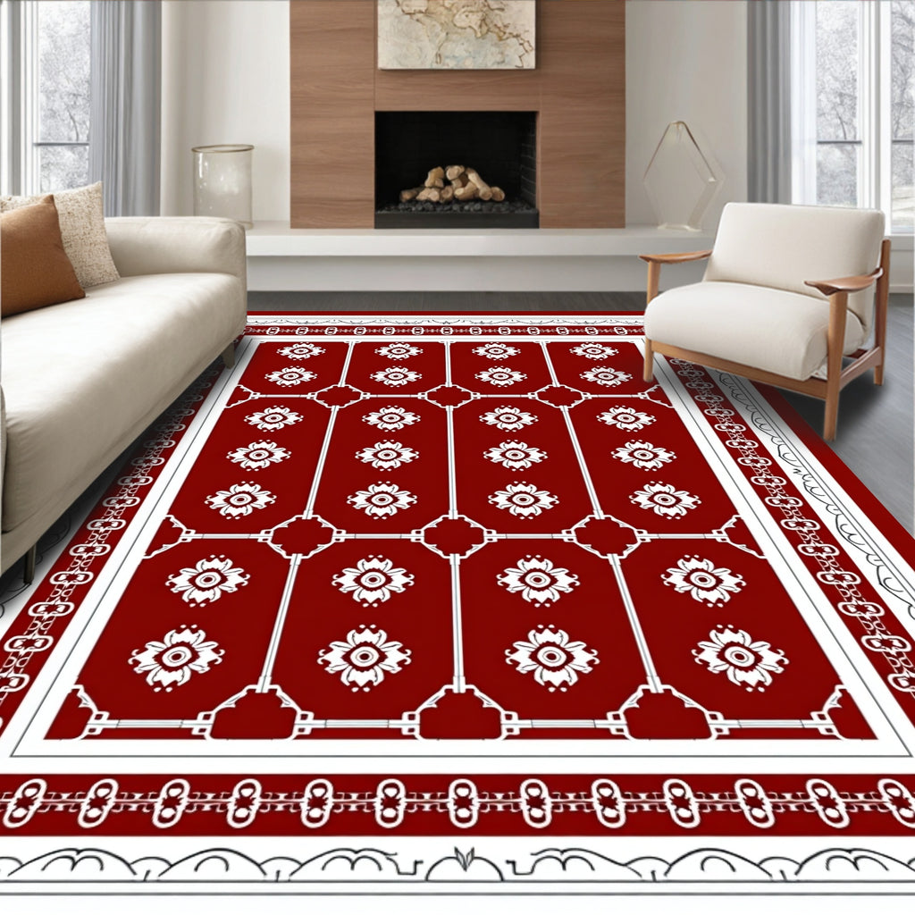 Crimson White Floral Arrangement Rug