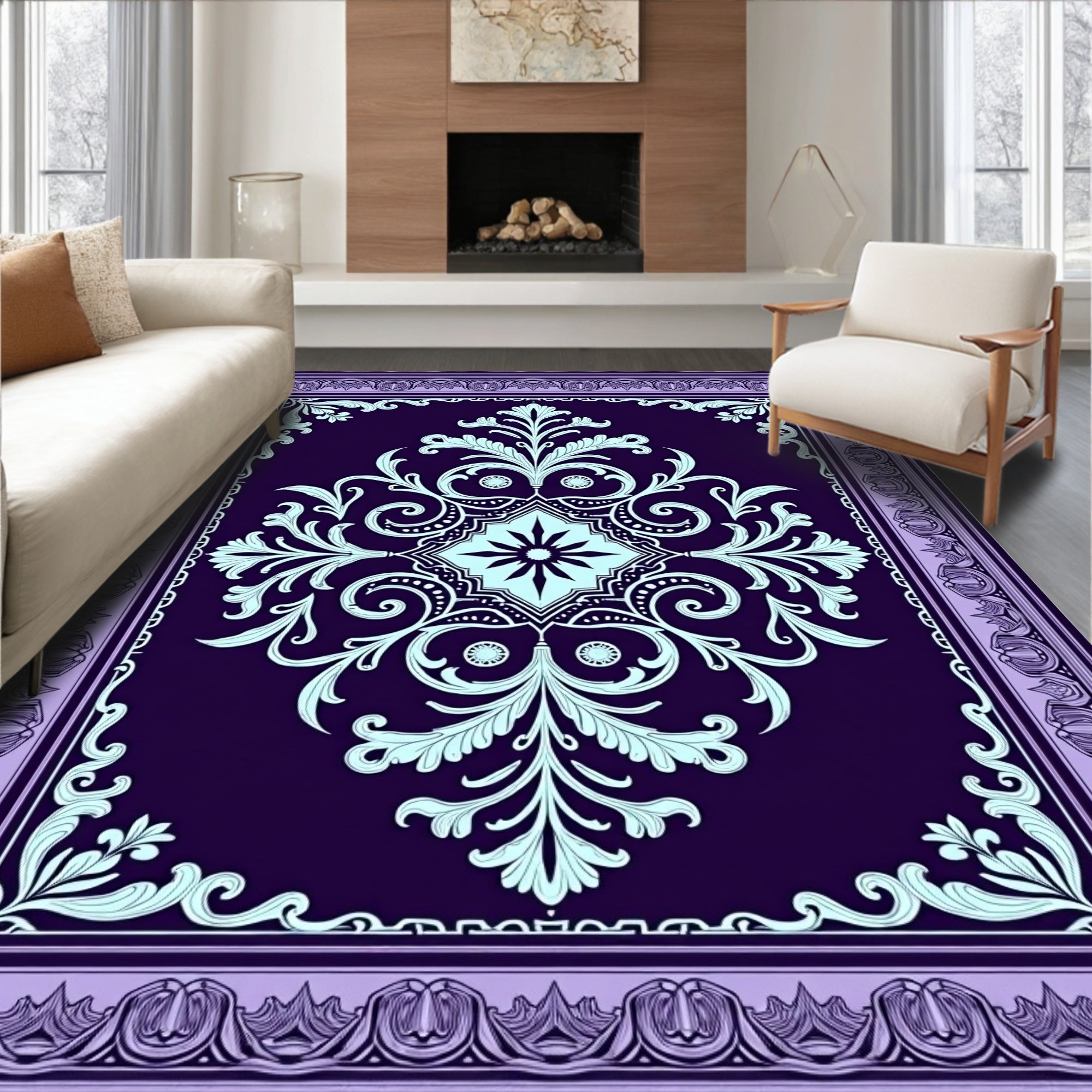 Regal Lilac and Teal Scroll Medallion Rug