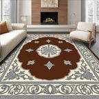 Rich Brown Floral Scroll Medallion Rug