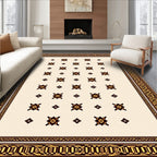 Cream and Gold Ornate Geometric Rug
