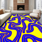 Electric Yellow Blue Curving Abstract Rug