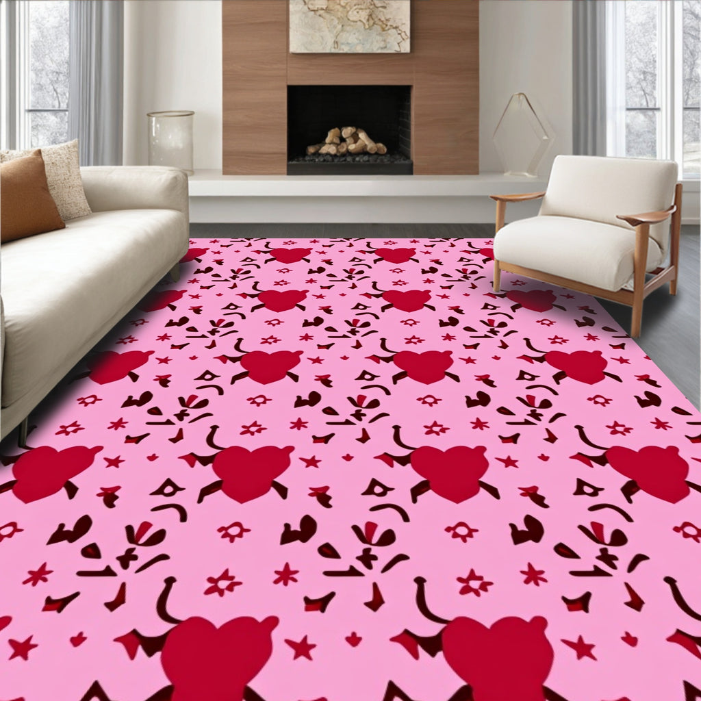 Pink Red Heart Scatter Rug