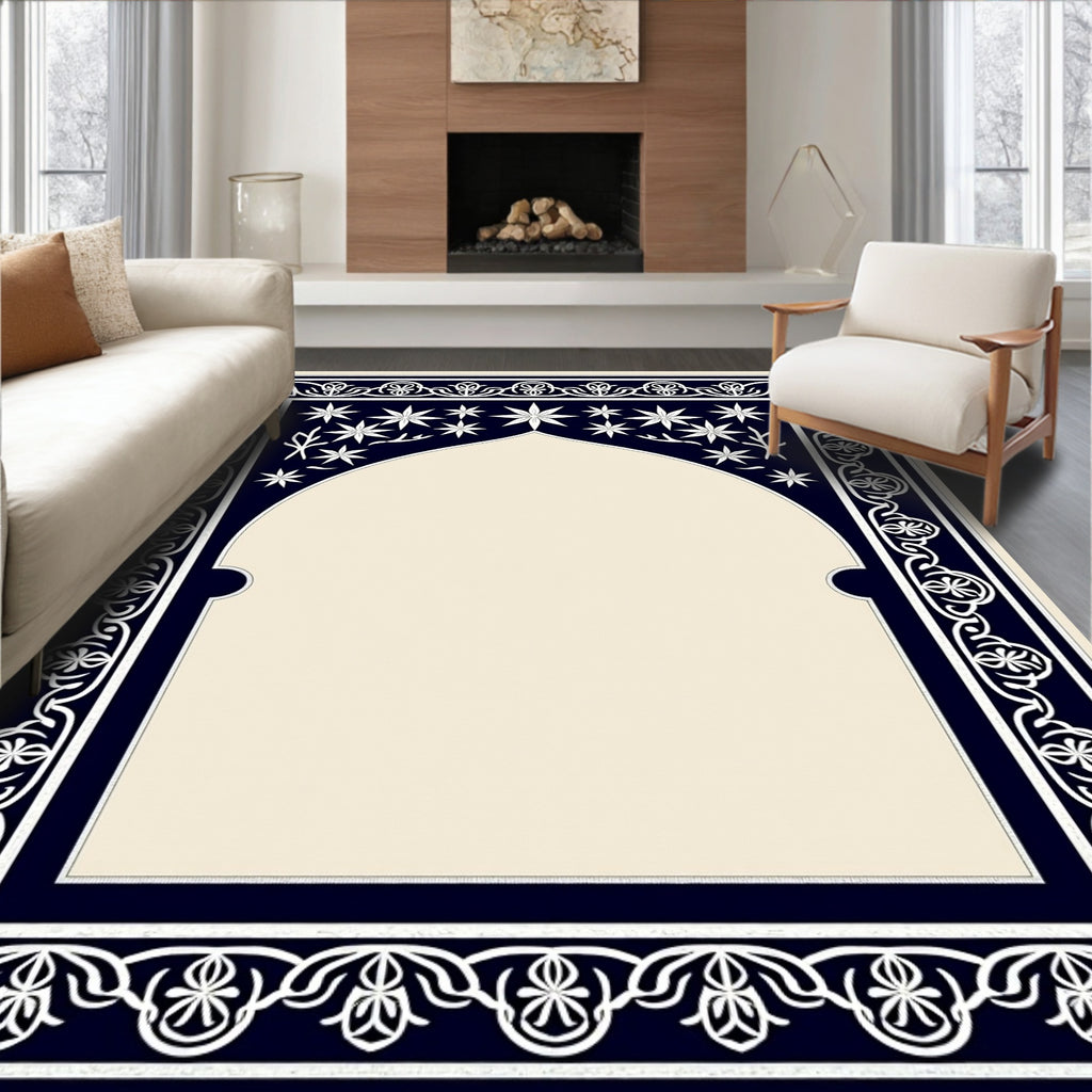 Navy White Floral Arch Rug