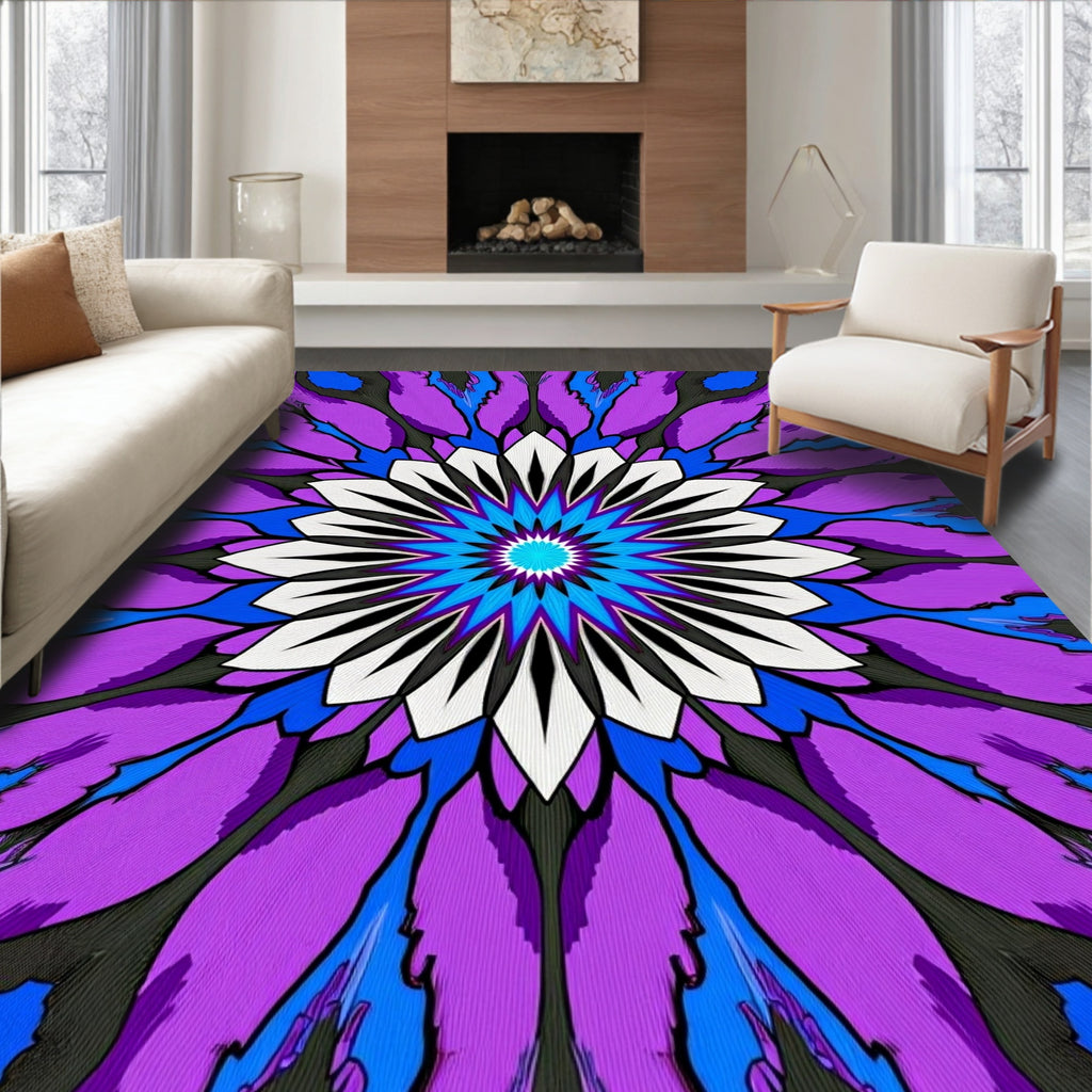 Vibrant Purple Blue Starburst Mandala Rug