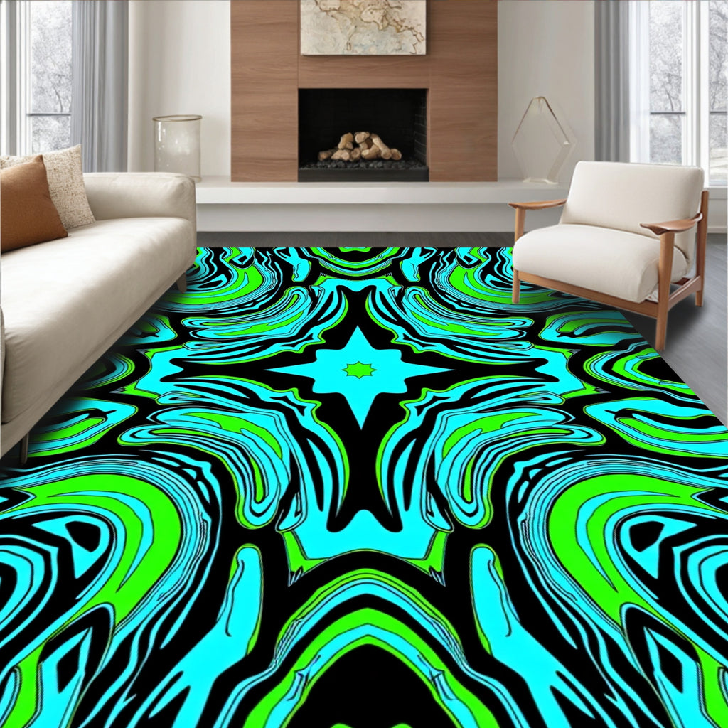 Vibrant Blue Green Swirl Symmetry Rug