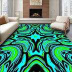 Vibrant Blue Green Swirl Symmetry Rug