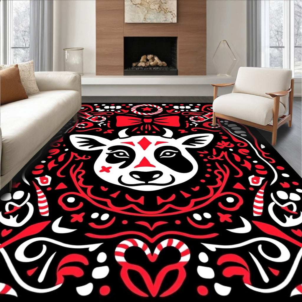 Red White Cow Whimsical Farm Friends Rug