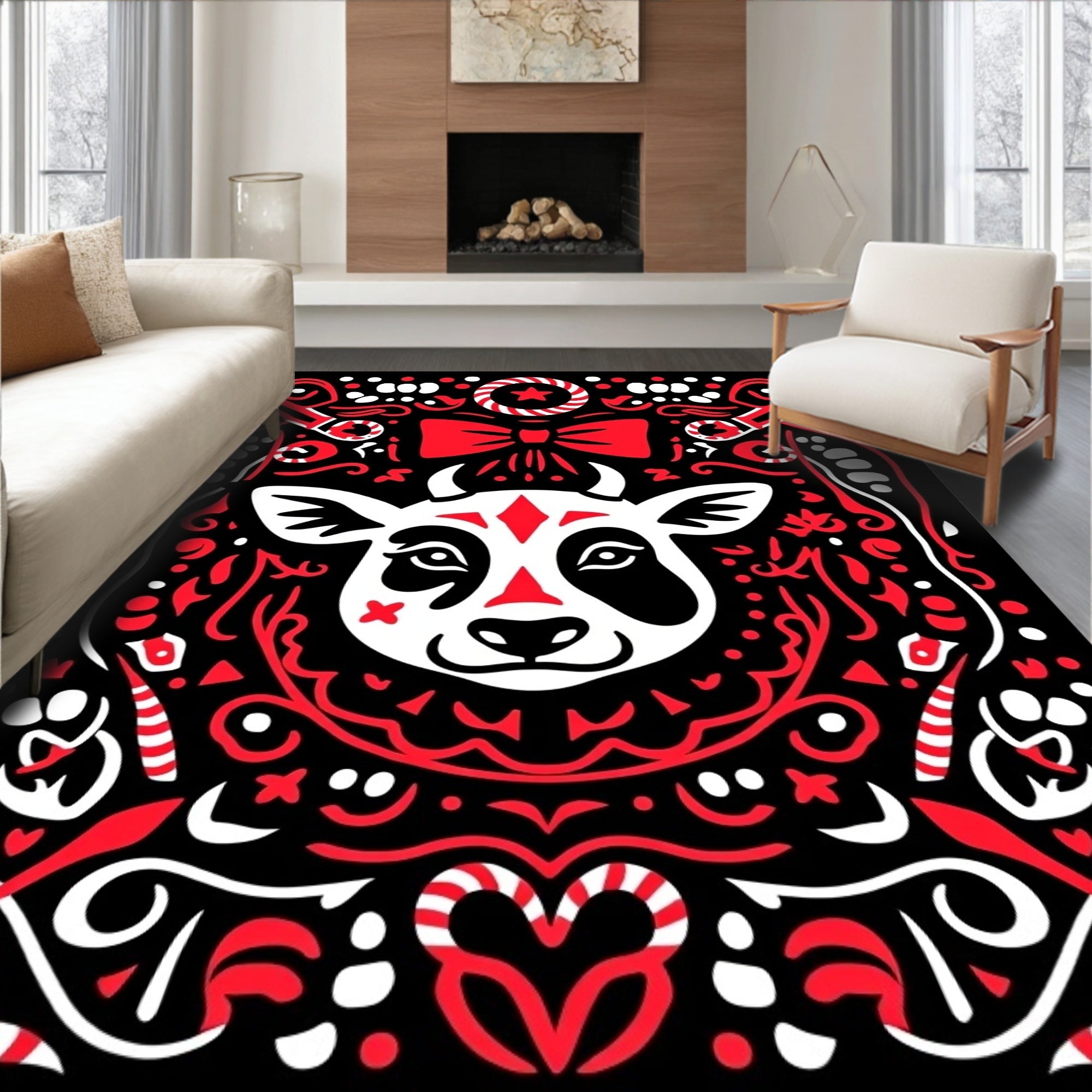 Red White Cow Whimsical Farm Friends Rug