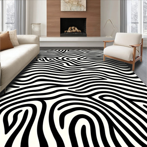 Black and White Wavy Stripe Abstract Rug