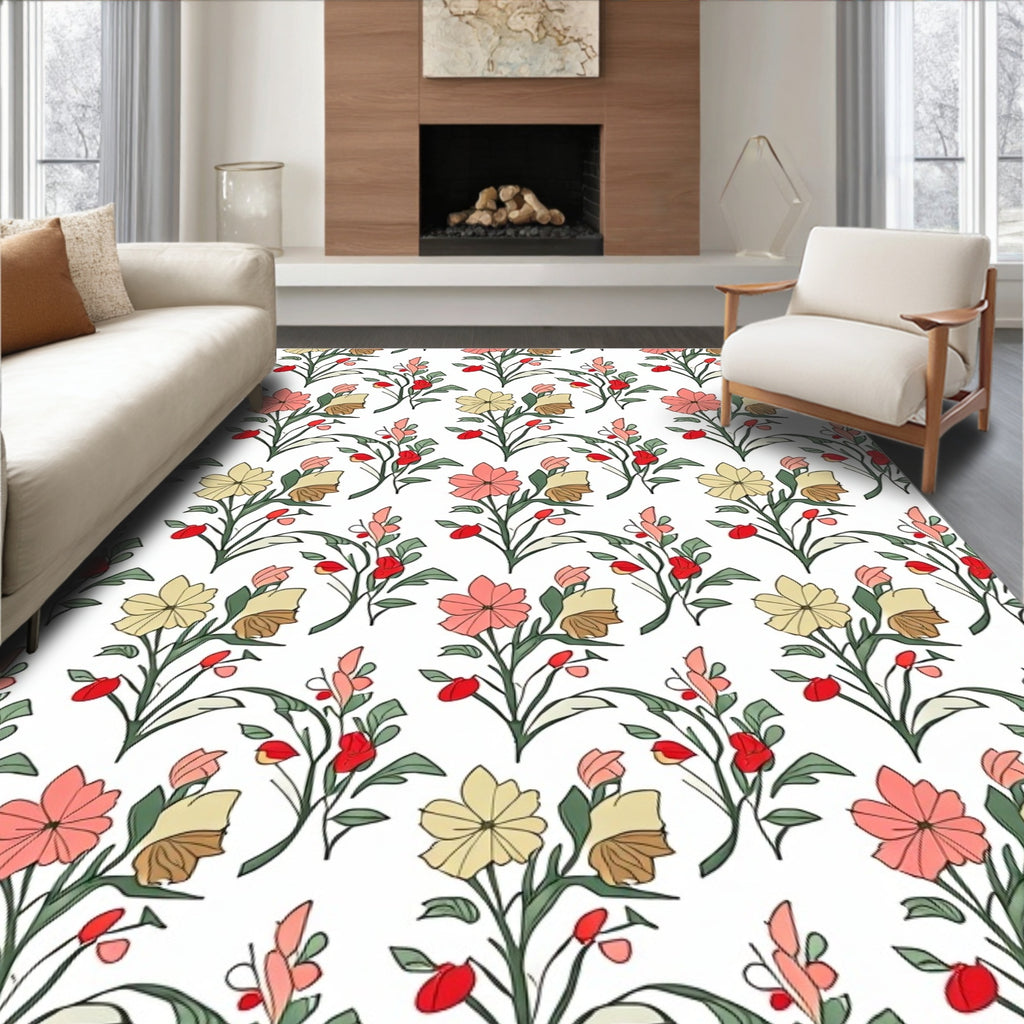 Pastel Floral Botanical Garden Rug