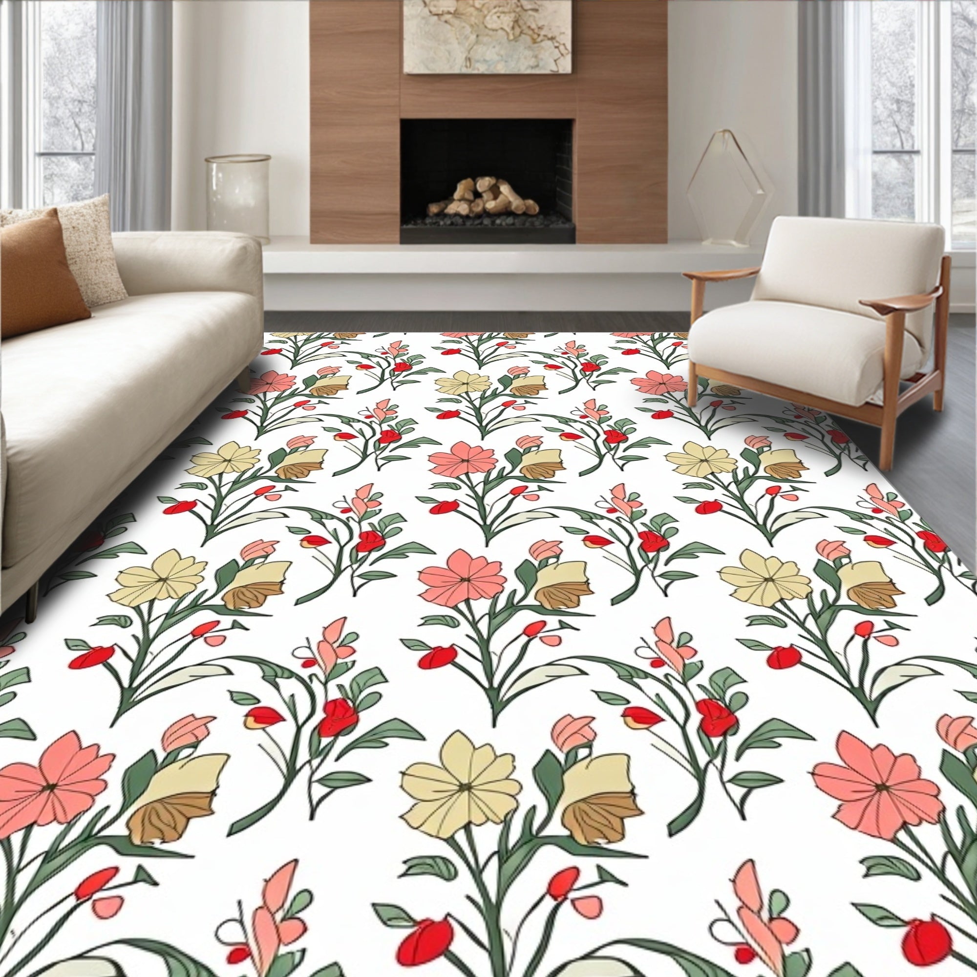 Pastel Floral Botanical Garden Rug