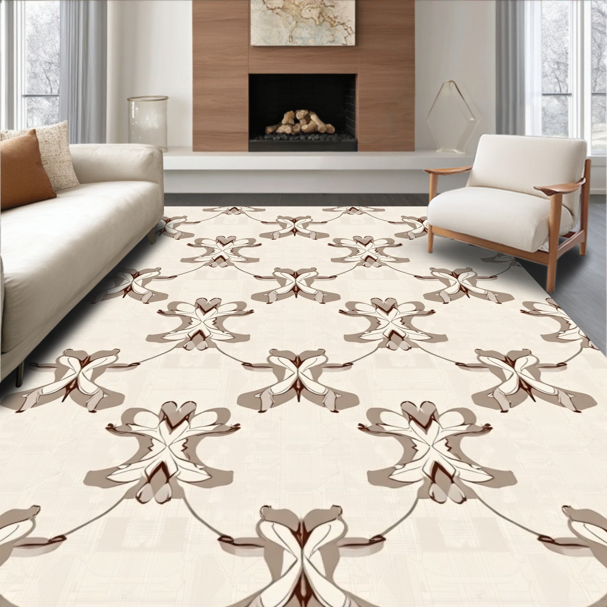 Creamy White Abstract Bloom Lattice Rug