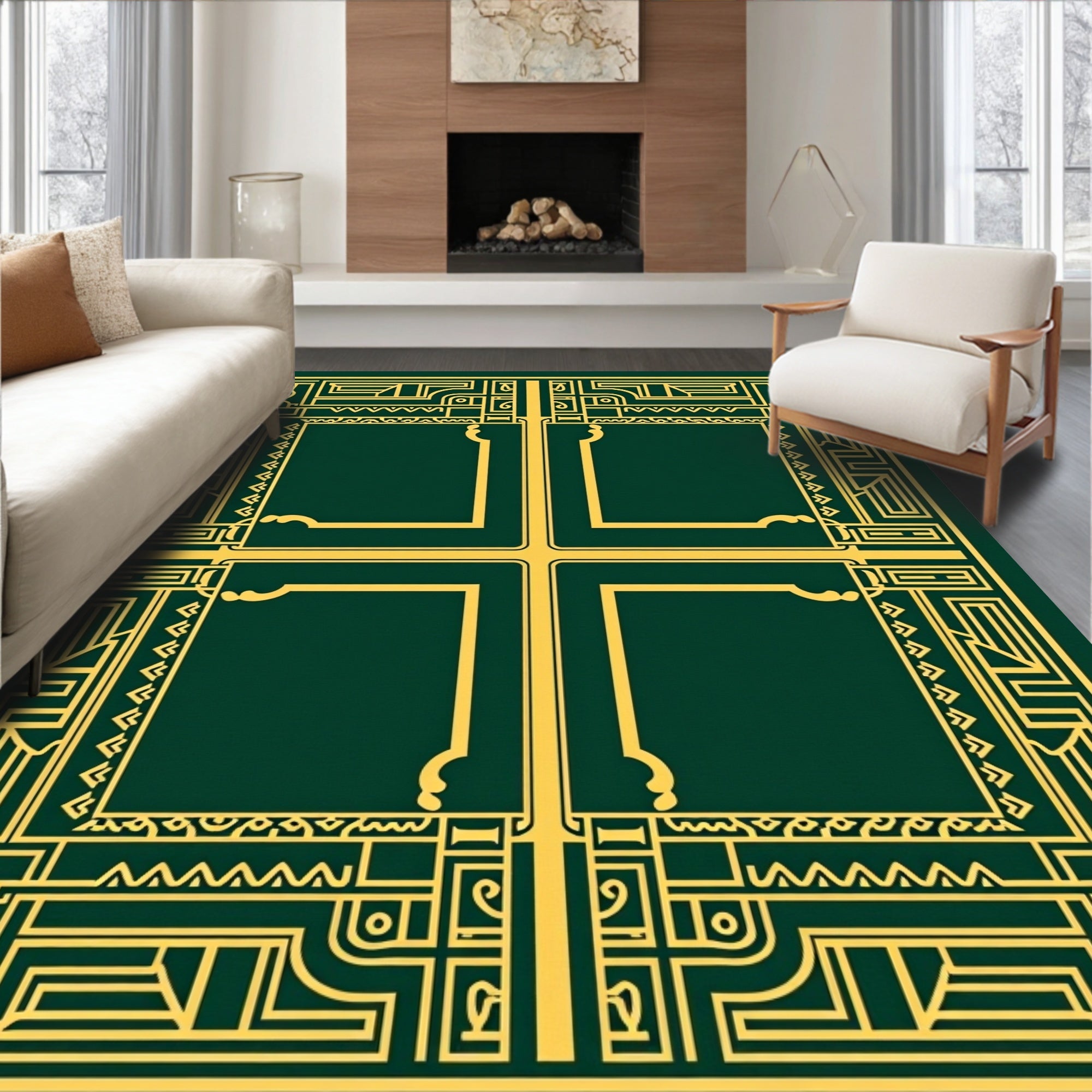 Emerald Gold Geometric Frame Rug