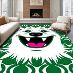 Whimsical White Feline Green Outline Rug