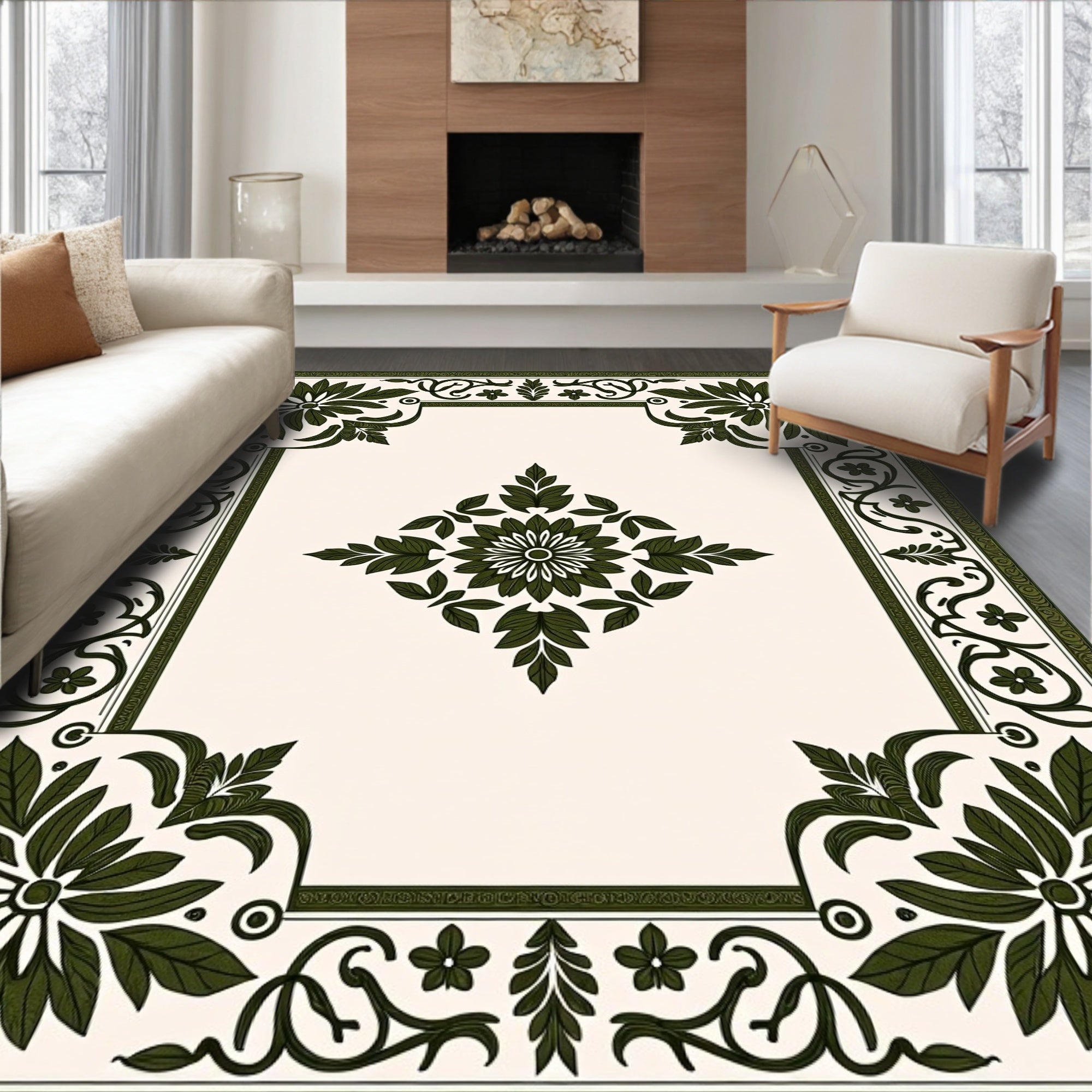 Deep Emerald Bloom Corner Garland Rug