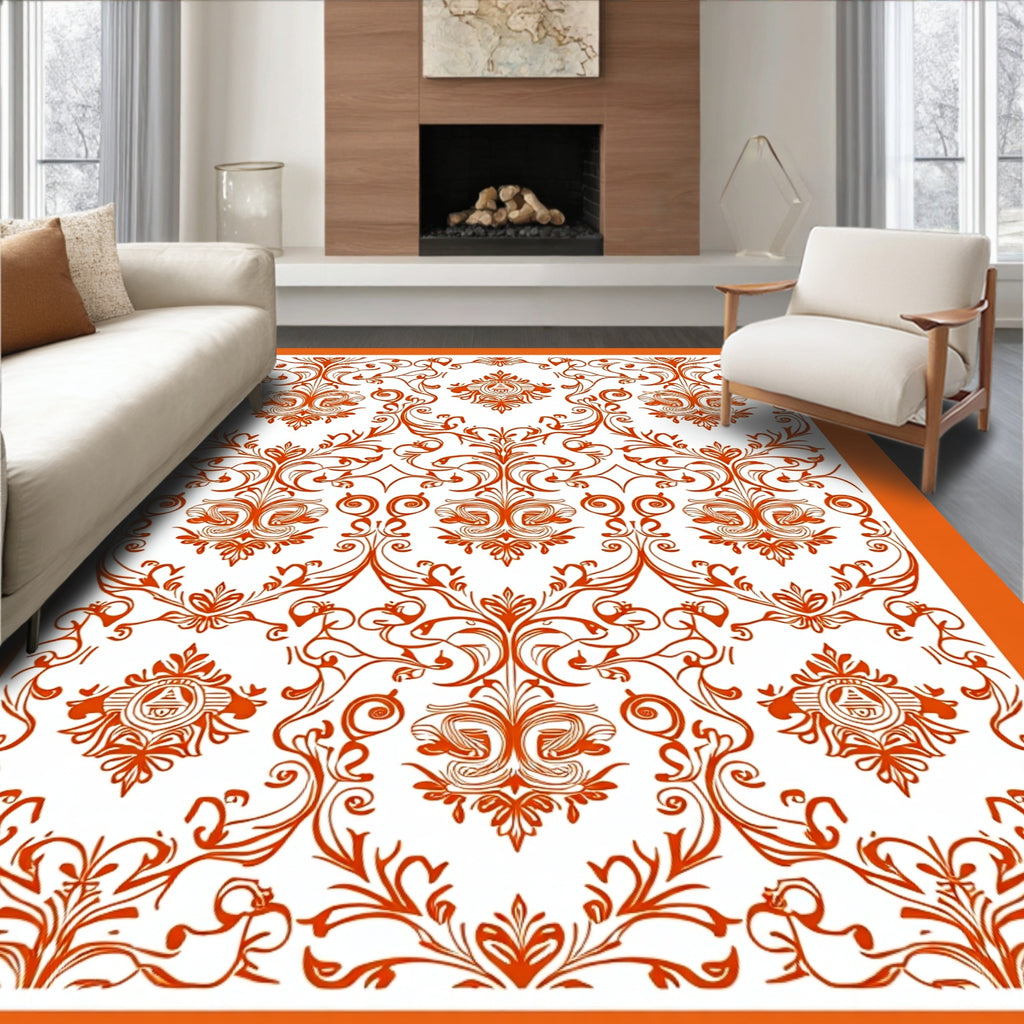 Crimson White Contemporary Flourish Swirl Rug