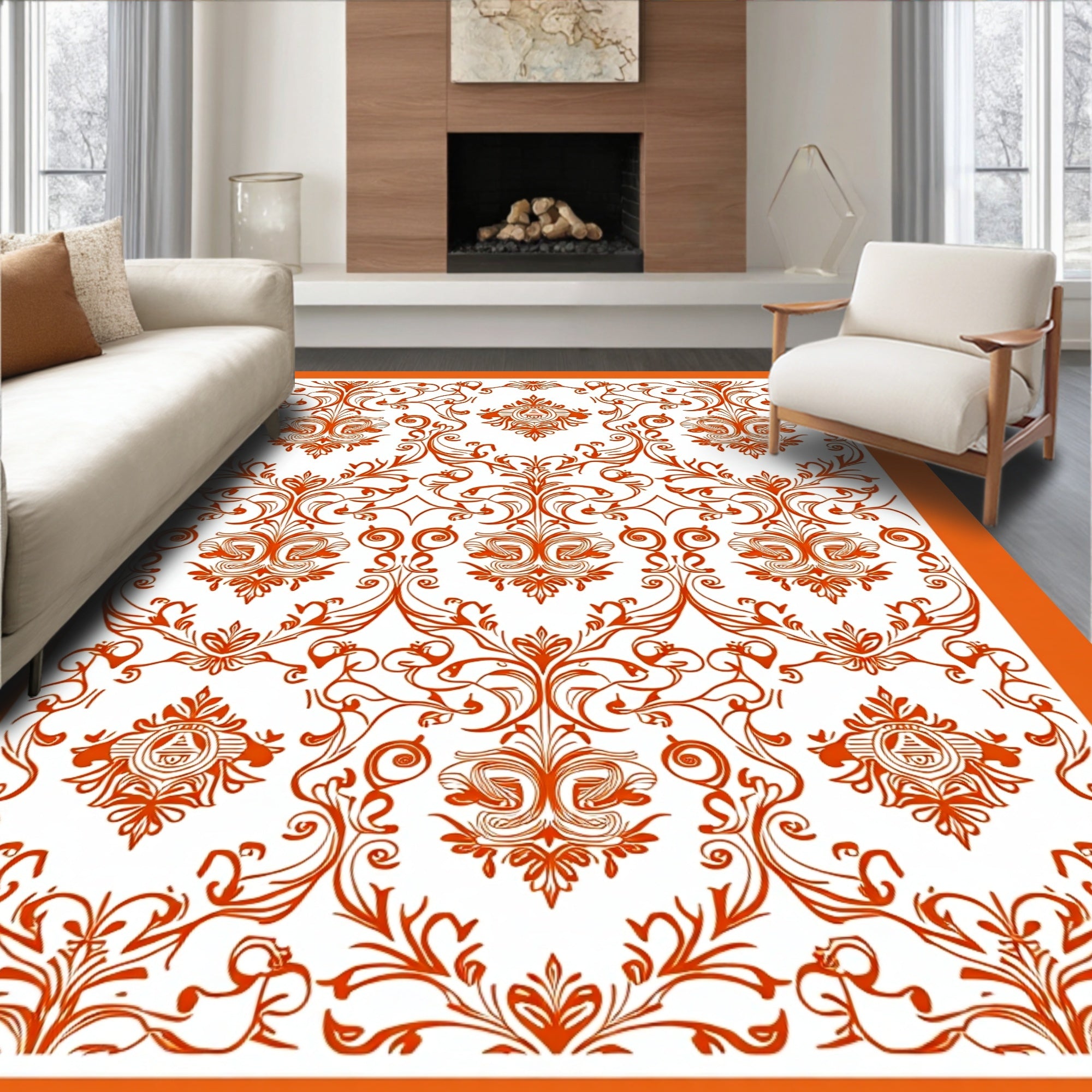 Crimson White Contemporary Flourish Swirl Rug