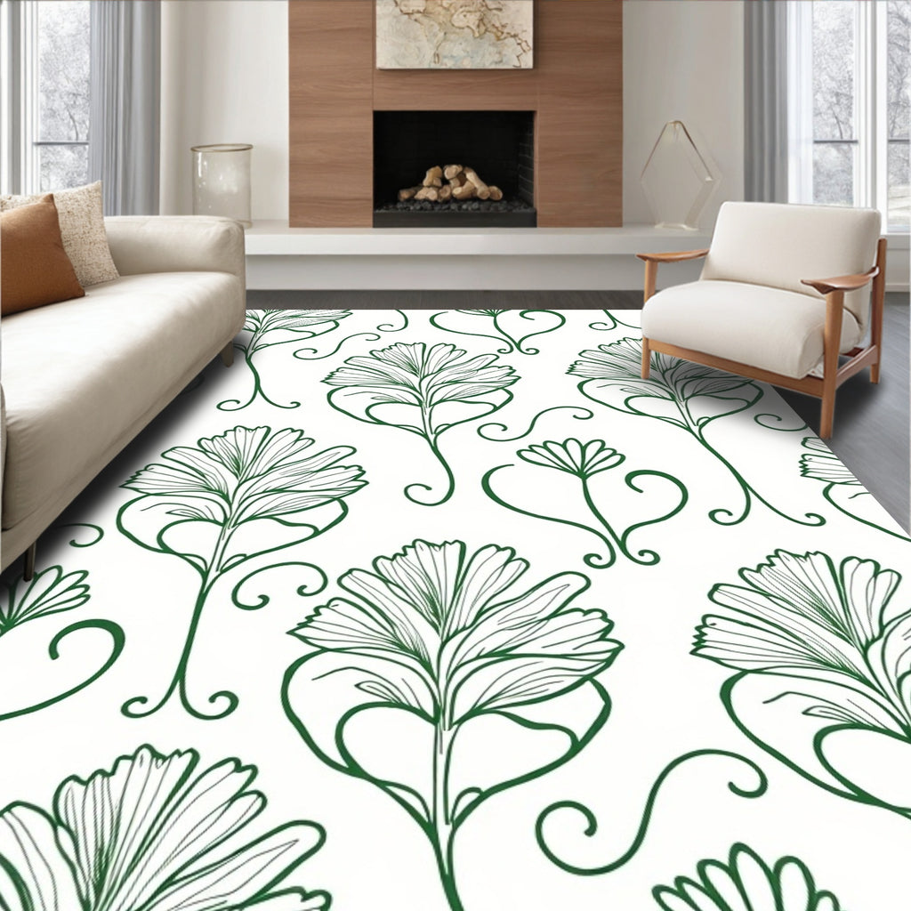 Vintage Green Art Nouveau Floral Rug