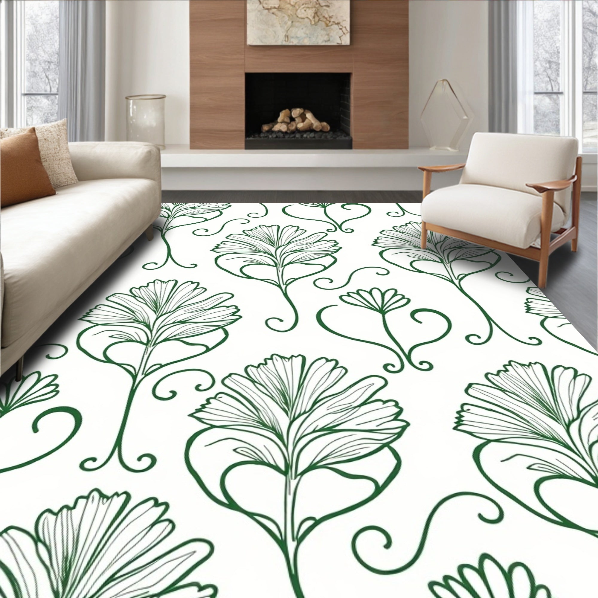 Vintage Green Art Nouveau Floral Rug