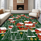 Red Village Snowy Christmas Trees Sleigh Rug